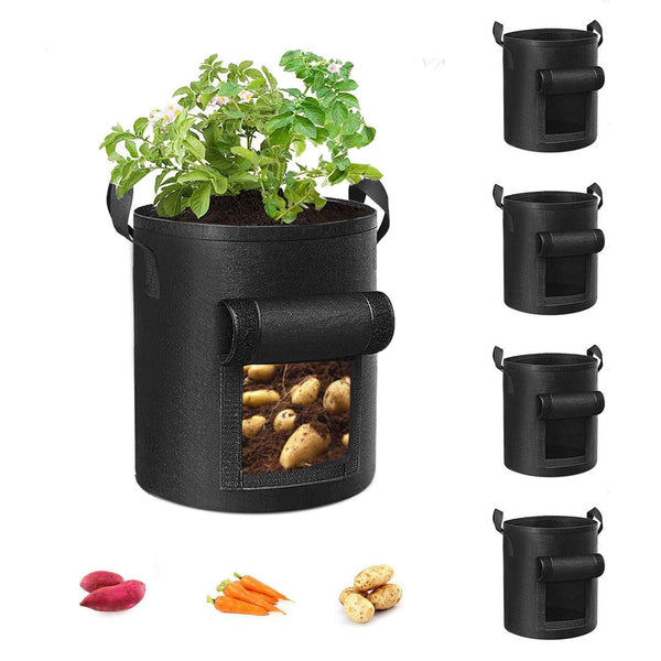 5-Pack 7 Gallons Plant Grow Bag Potato Container Pots with Handles Garden Planter Black