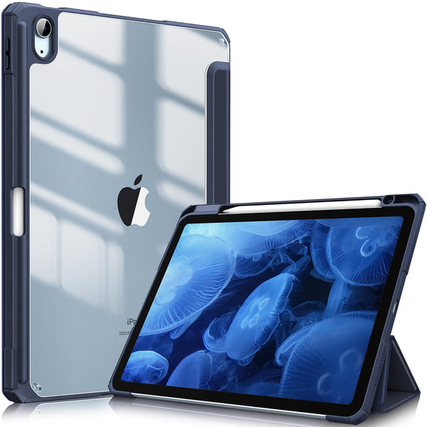 iPad 10th Case 10.9 Inch 2022 with Pencil Holder, Smart iPad Clear Case with Soft TPU Auto Wake Sleep Dark Blue