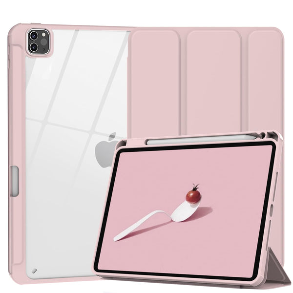 iPad Pro 11 Inch 2020-2022 Soft Tpu Smart Premium Case Auto Sleep Wake Stand Clear Cover Pencil holder Pink