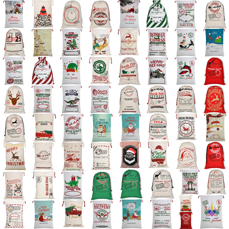 Large Christmas XMAS Hessian Santa Sack Stocking Bag Reindeer Children Gifts Bag, Cream - Reindeer Express Delivery