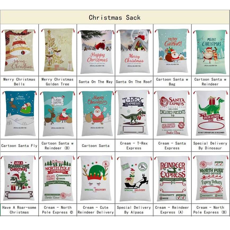 Large Christmas XMAS Hessian Santa Sack Stocking Bag Reindeer Children Gifts Bag, Cream - Reindeer Express Delivery