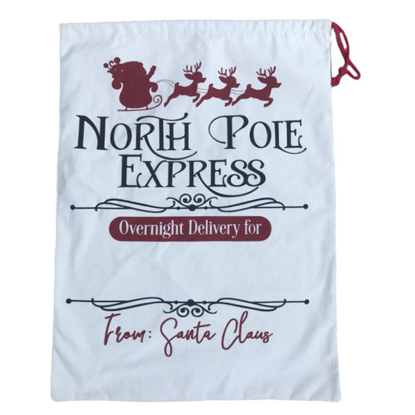 Large Christmas XMAS Hessian Santa Sack Stocking Bag Reindeer Children Gifts Bag, Cream - North Pole Express (2)
