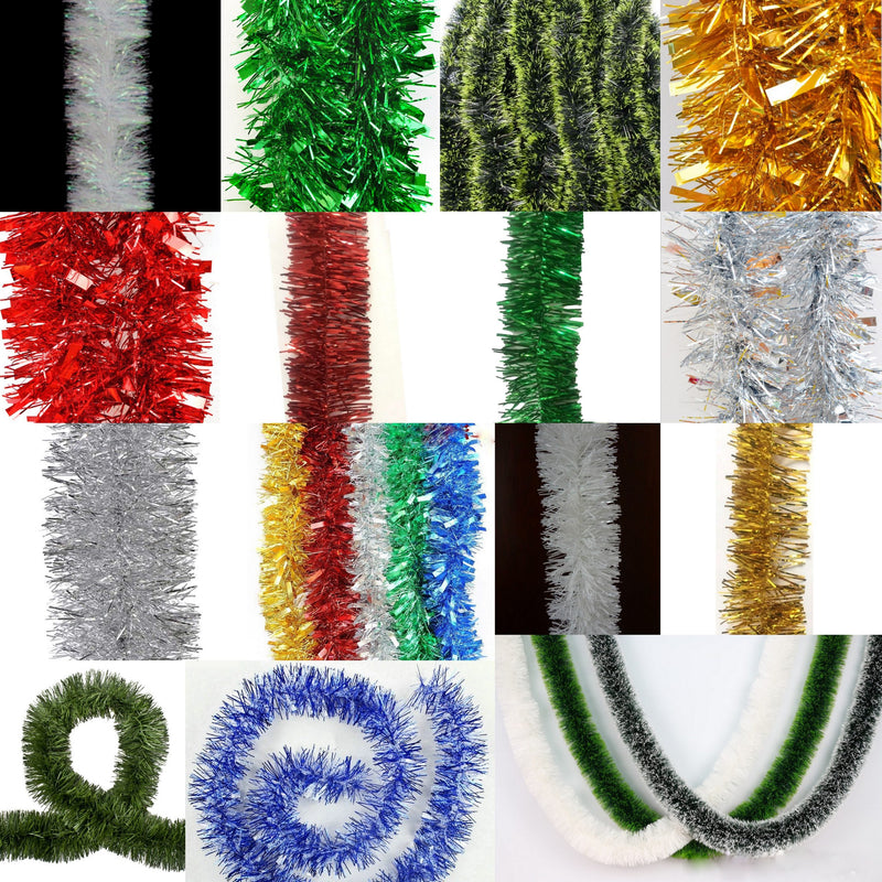 5x 2.5m Christmas Tinsel Xmas Garland Sparkly Snowflake Party Natural Home Décor, Crinkle Cut (Red Green)