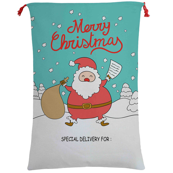 50x70cm Canvas Hessian Christmas Santa Sack Xmas Stocking Reindeer Kids Gift Bag, Cartoon Santa