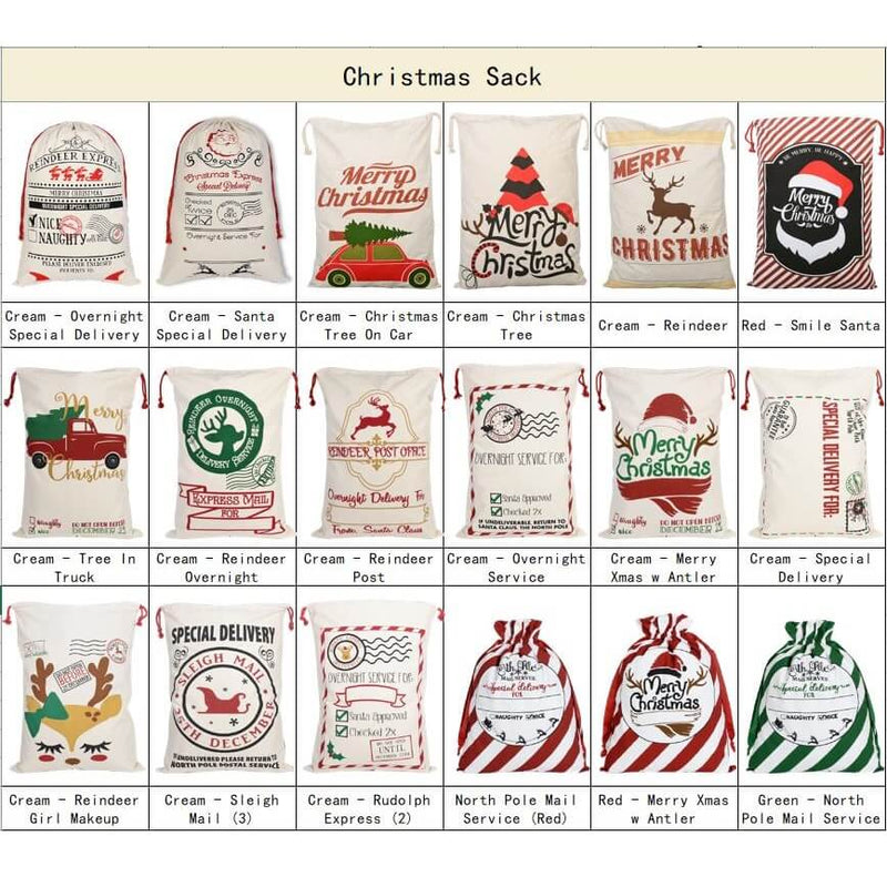 Large Christmas XMAS Hessian Santa Sack Stocking Bag Reindeer Children Gifts Bag, Cream - T-Rex Express
