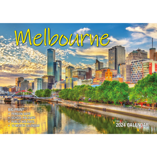Melbourne - 2024 Rectangle Wall Calendar 16 Months Planner Cityscapes Landmarks