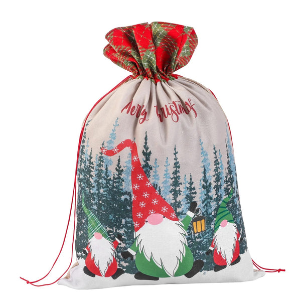 50x70cm Canvas Hessian Christmas Santa Sack Xmas Stocking Reindeer Kids Gift Bag, Cream - Faceless Santa (A)